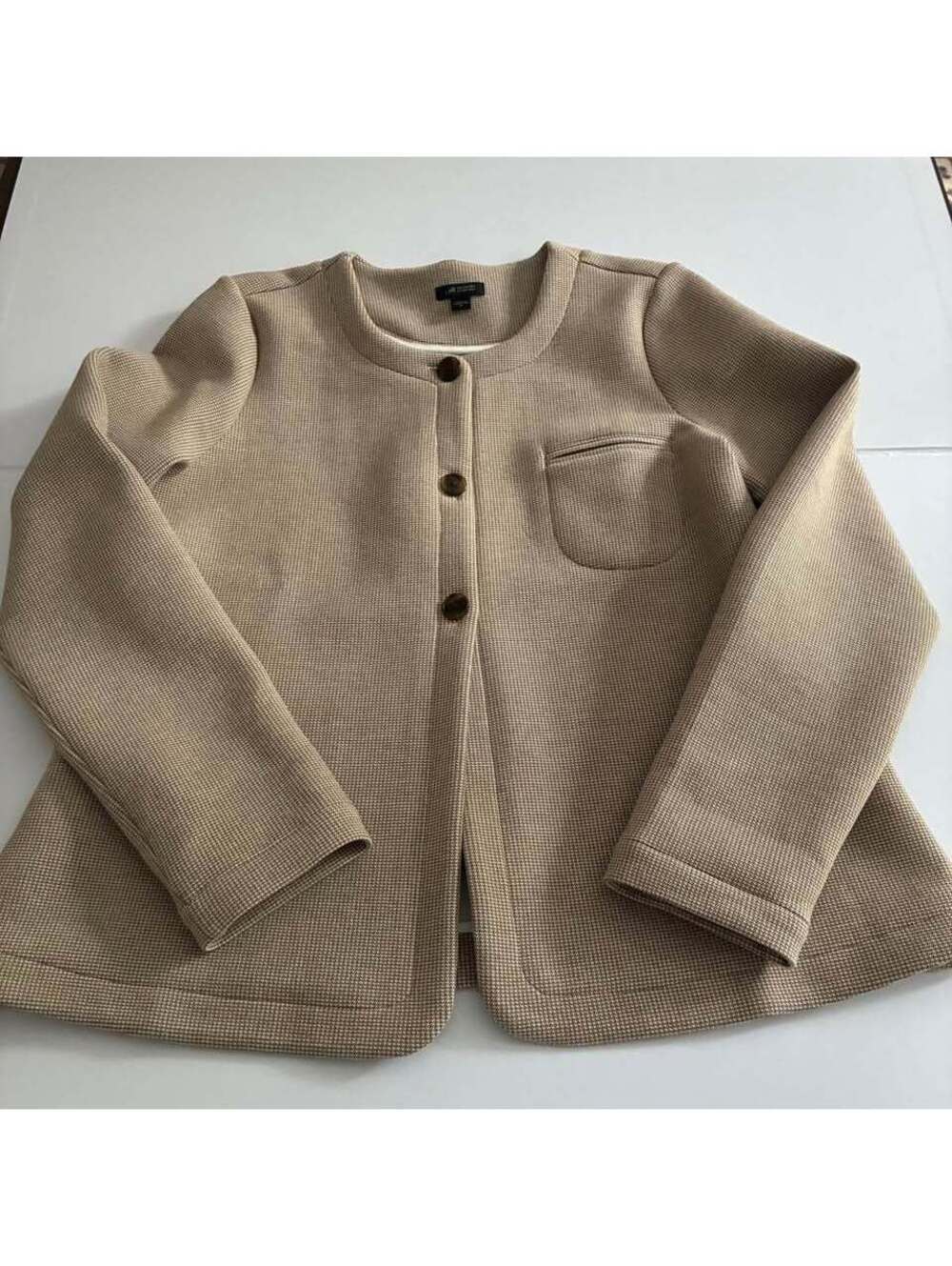 J Jill Wearever Jacquard Three Button Jacket Womens M Beige Tan NWT No Tags